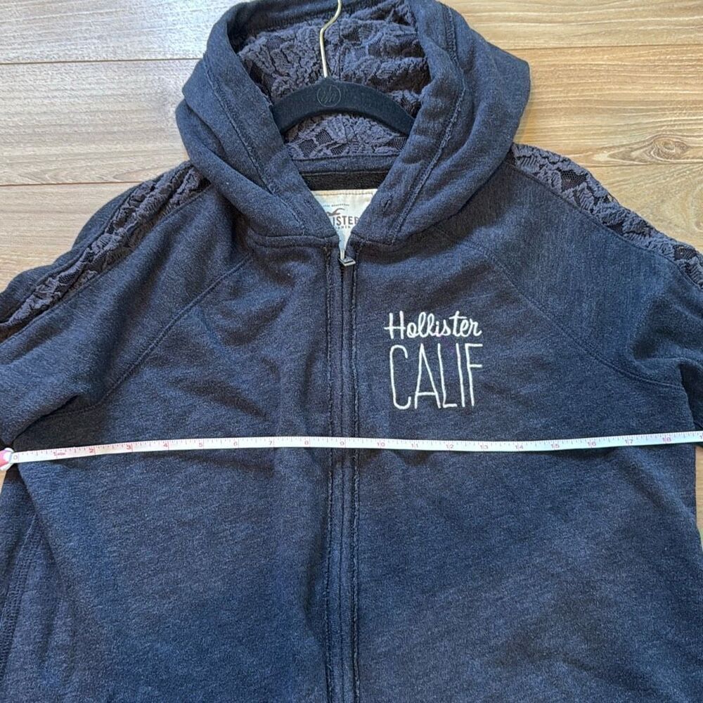 Hollister Women Size Large Vintage Full Zip Y2K California Navy Blue Hoodie Lace - Picture 6 of 7